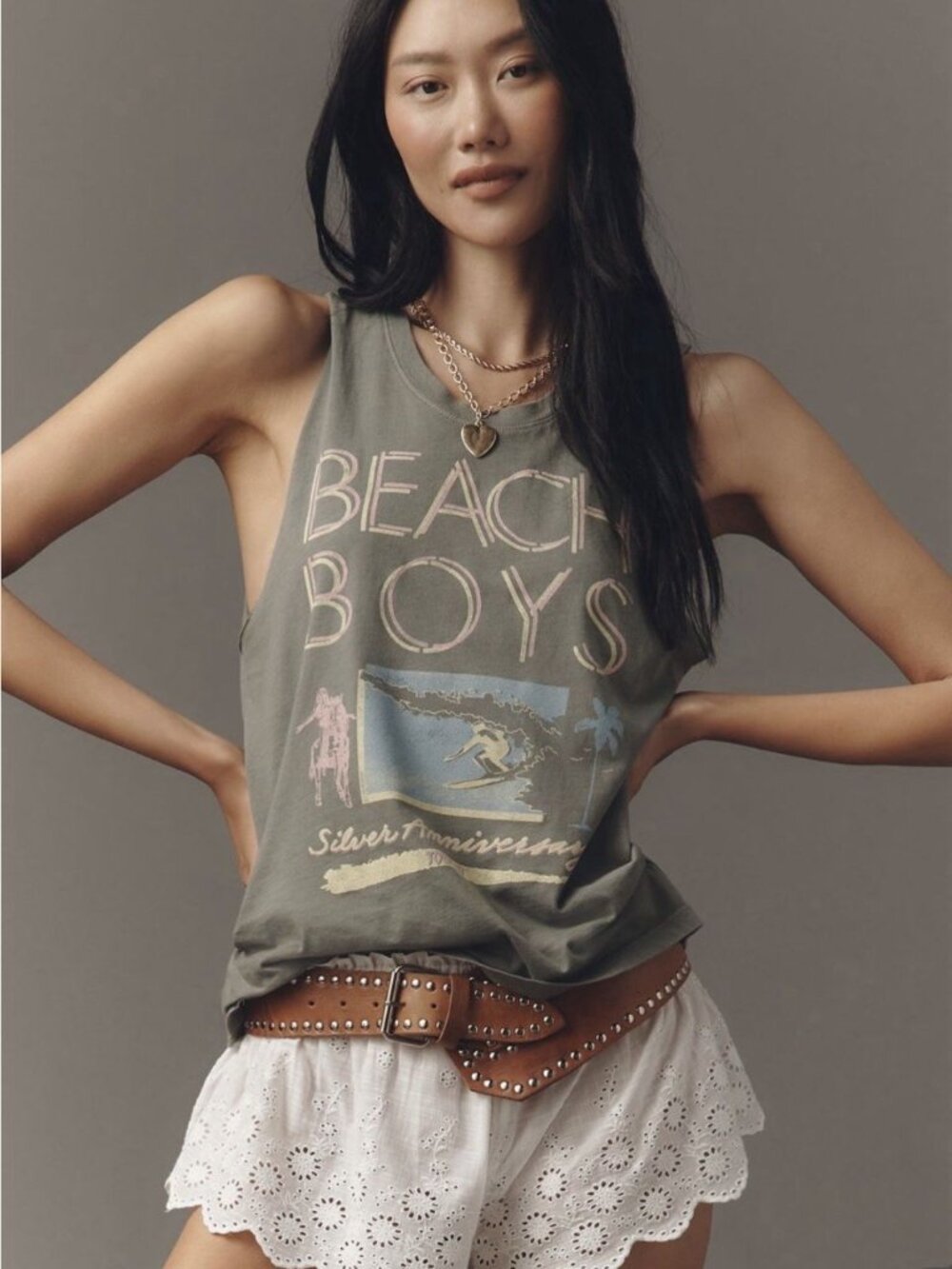 Anthropologie x Letluv The Beach Boys Women’s Green Gray Tank Top Size S NWT